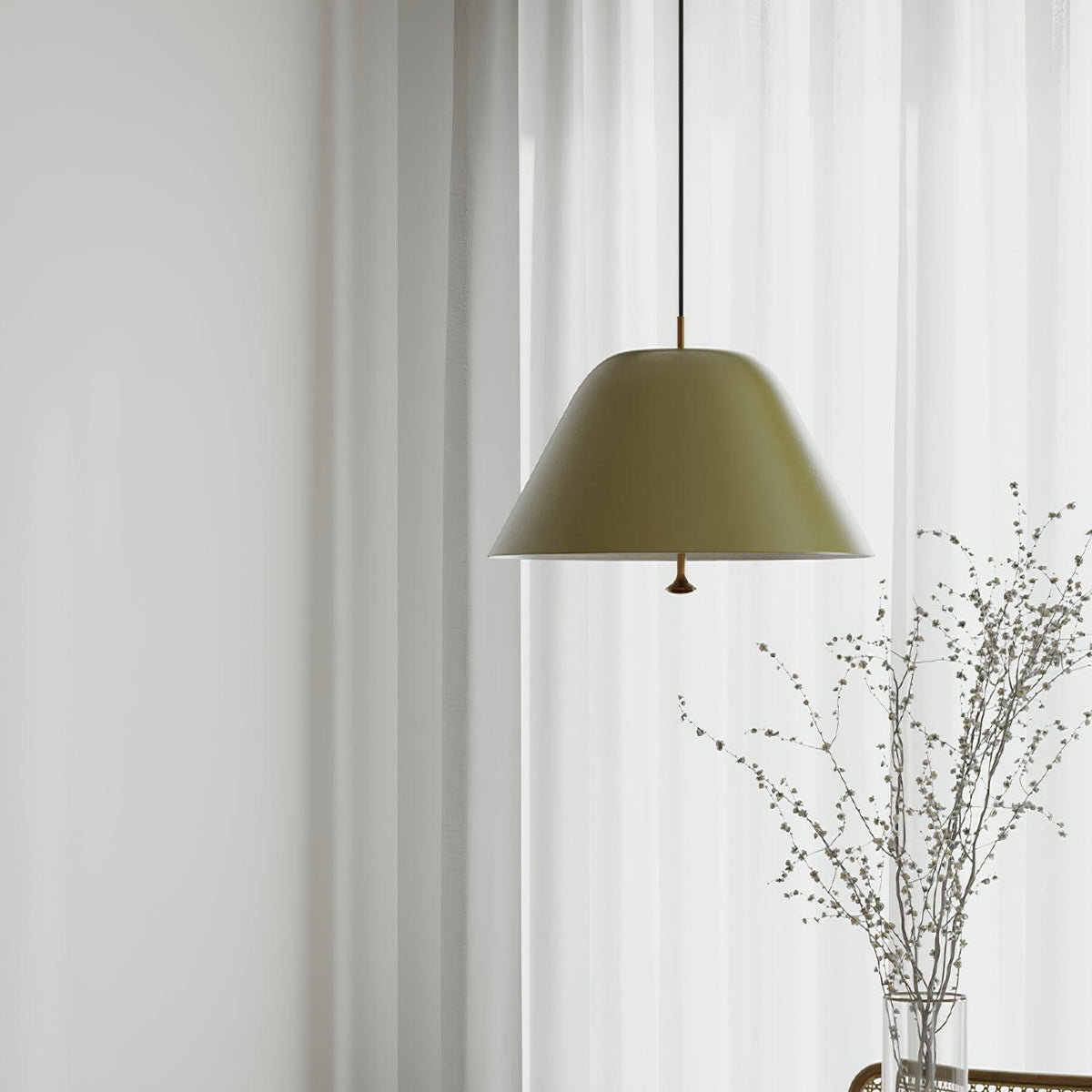 Lampă suspendată modernă cu abajur din metal în verde și alb minimalist
