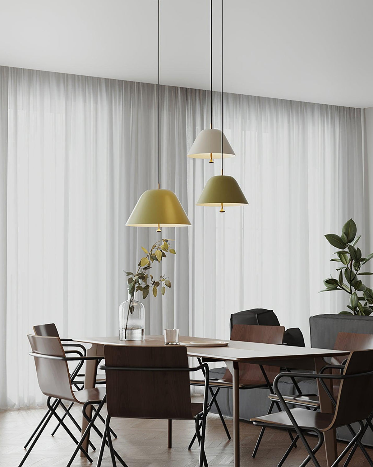 Lampă suspendată modernă cu abajur din metal în verde și alb minimalist