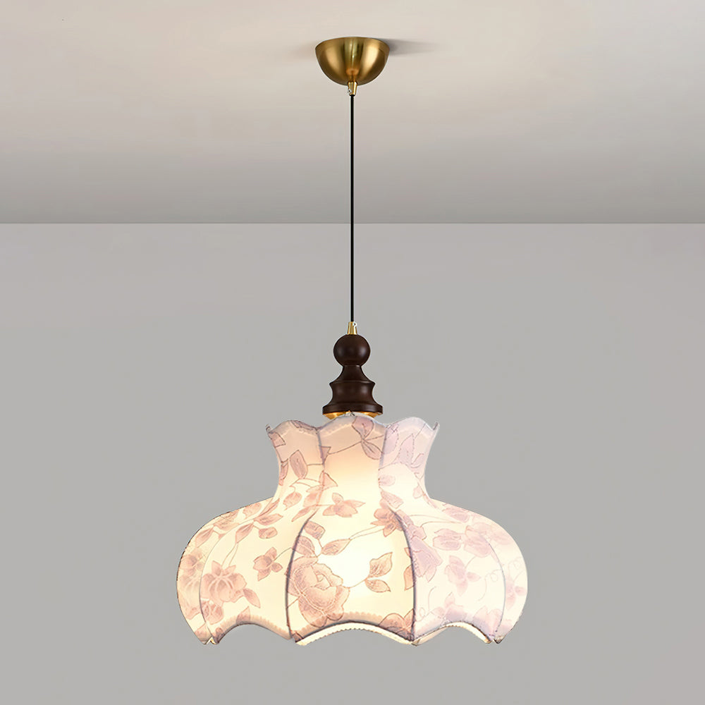 Lampă suspendată metal și lemn Țesătură Vintage Floral Elegant