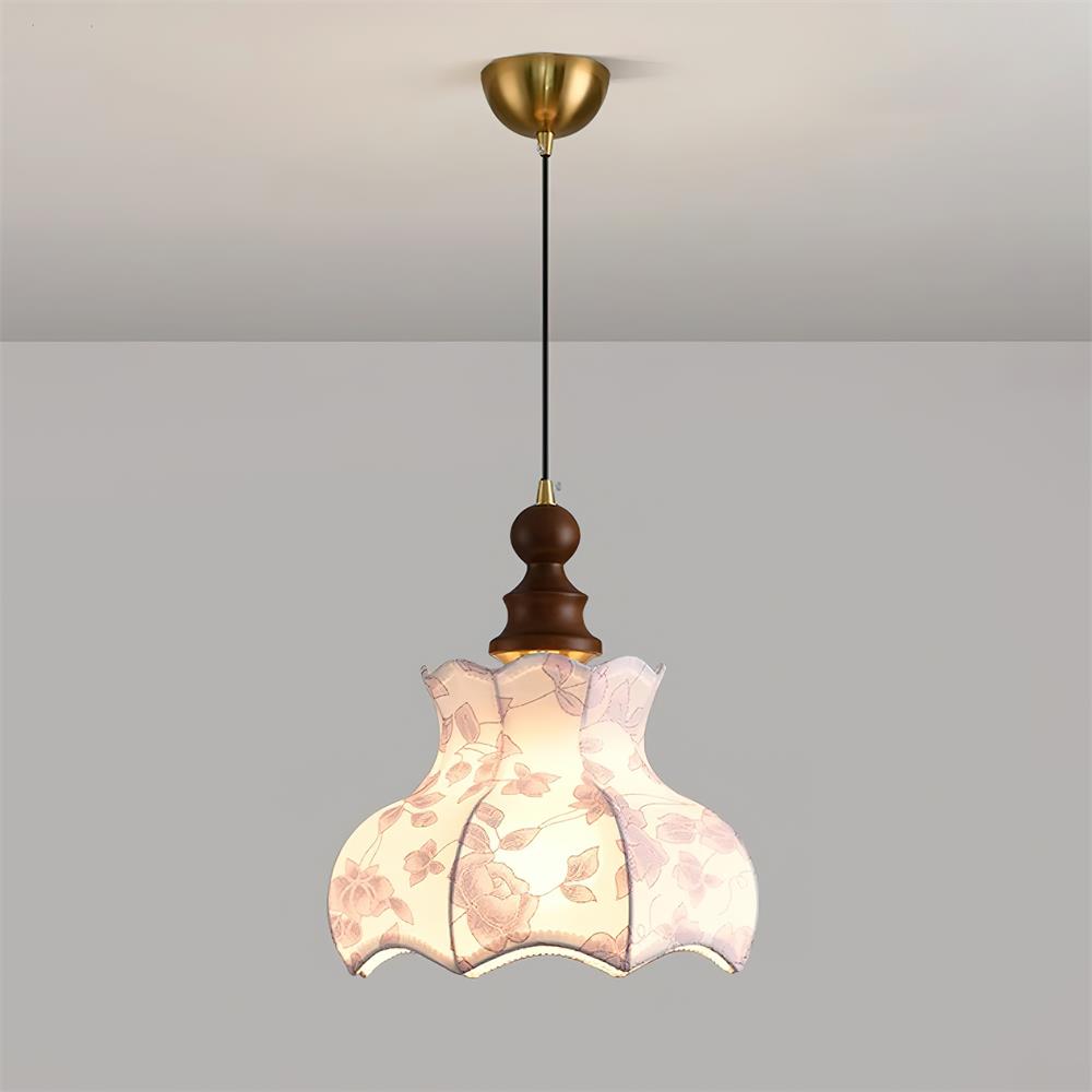 Lampă suspendată metal și lemn Țesătură Vintage Floral Elegant