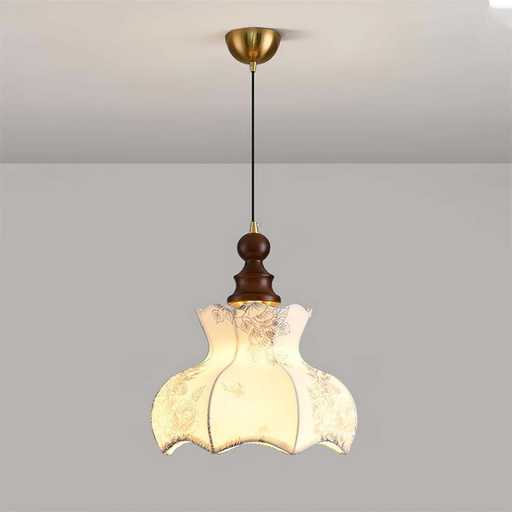 Lampă suspendată metal și lemn Țesătură Vintage Floral Elegant