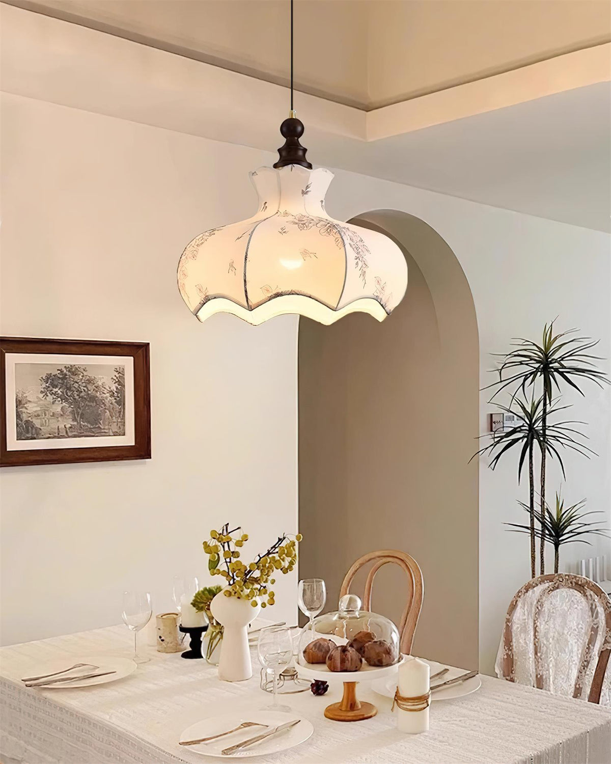 Lampă suspendată metal și lemn Țesătură Vintage Floral Elegant