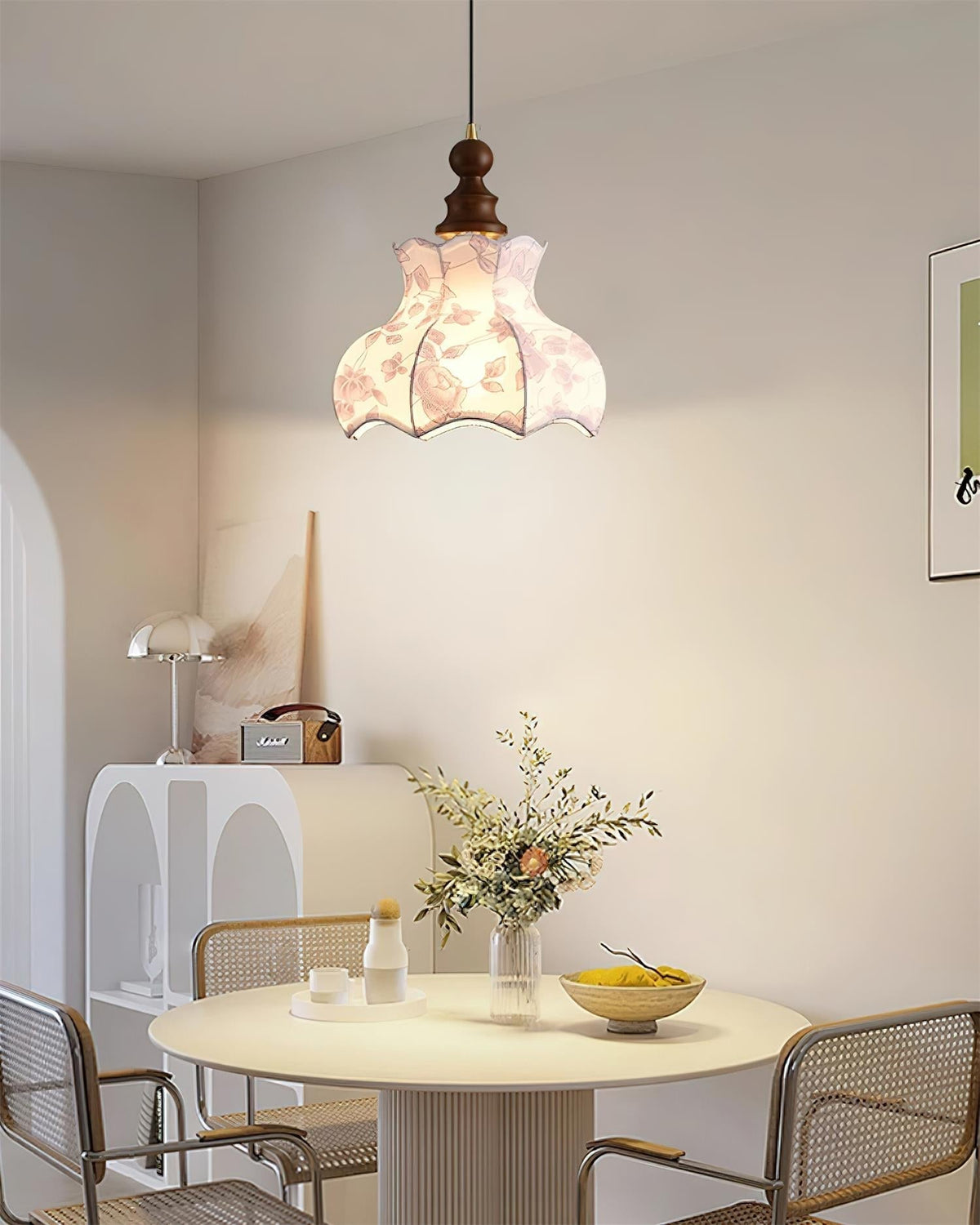 Lampă suspendată metal și lemn Țesătură Vintage Floral Elegant