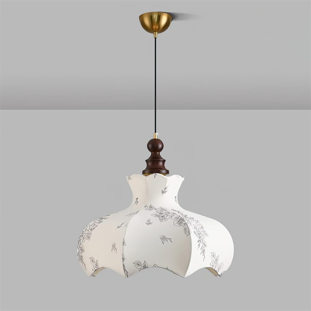 Lampă suspendată metal și lemn Țesătură Vintage Floral Elegant