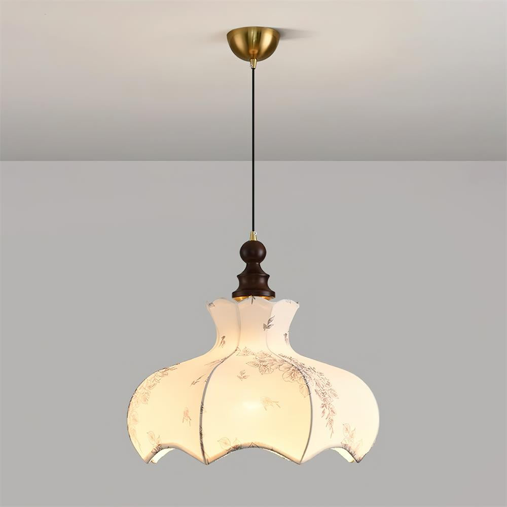 Lampă suspendată metal și lemn Țesătură Vintage Floral Elegant
