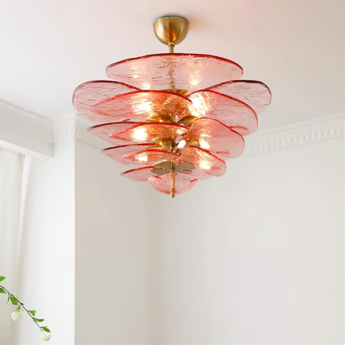 Candelabru Lotus cu straturi de frunze din sticlă contemporan