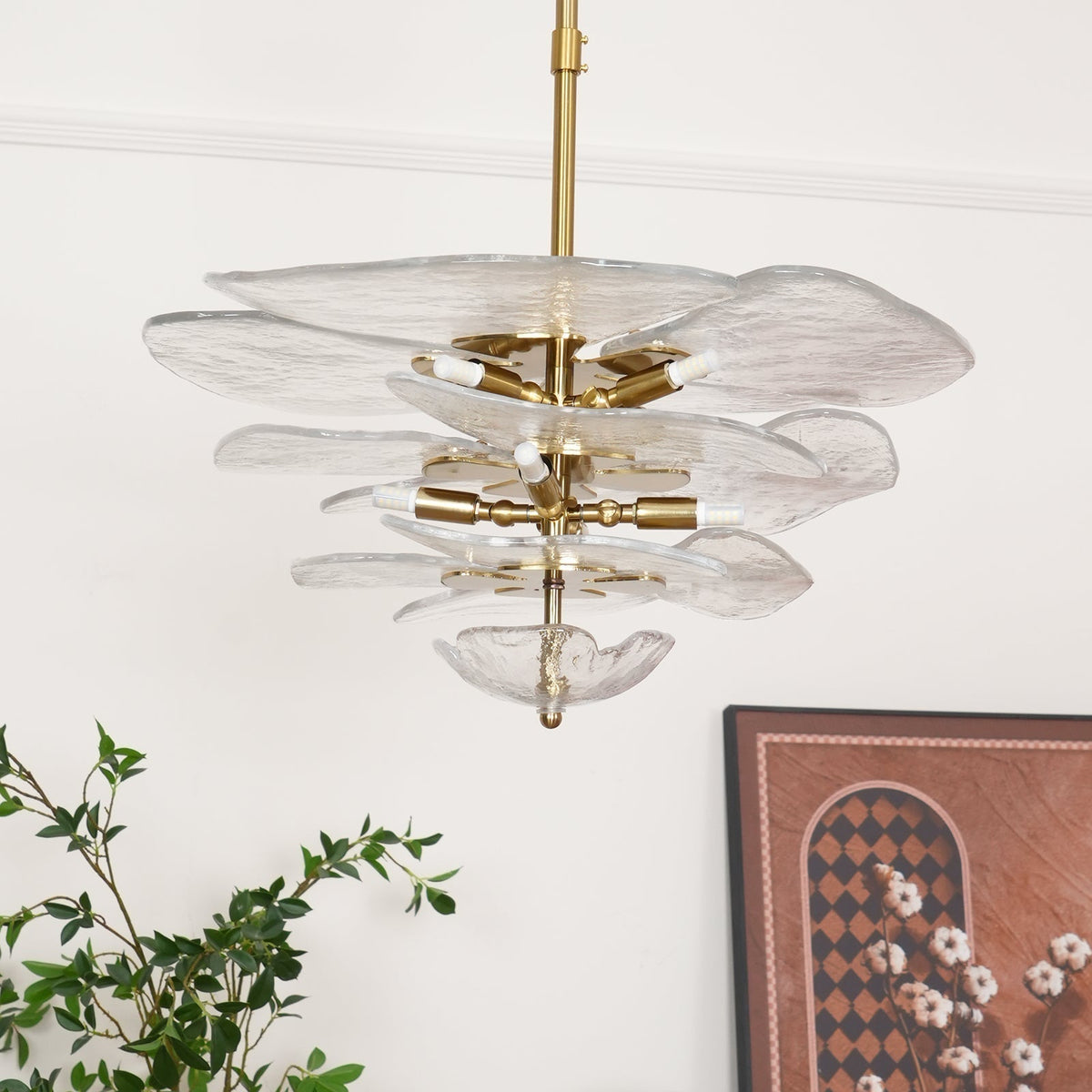Candelabru Lotus cu straturi de frunze din sticlă contemporan