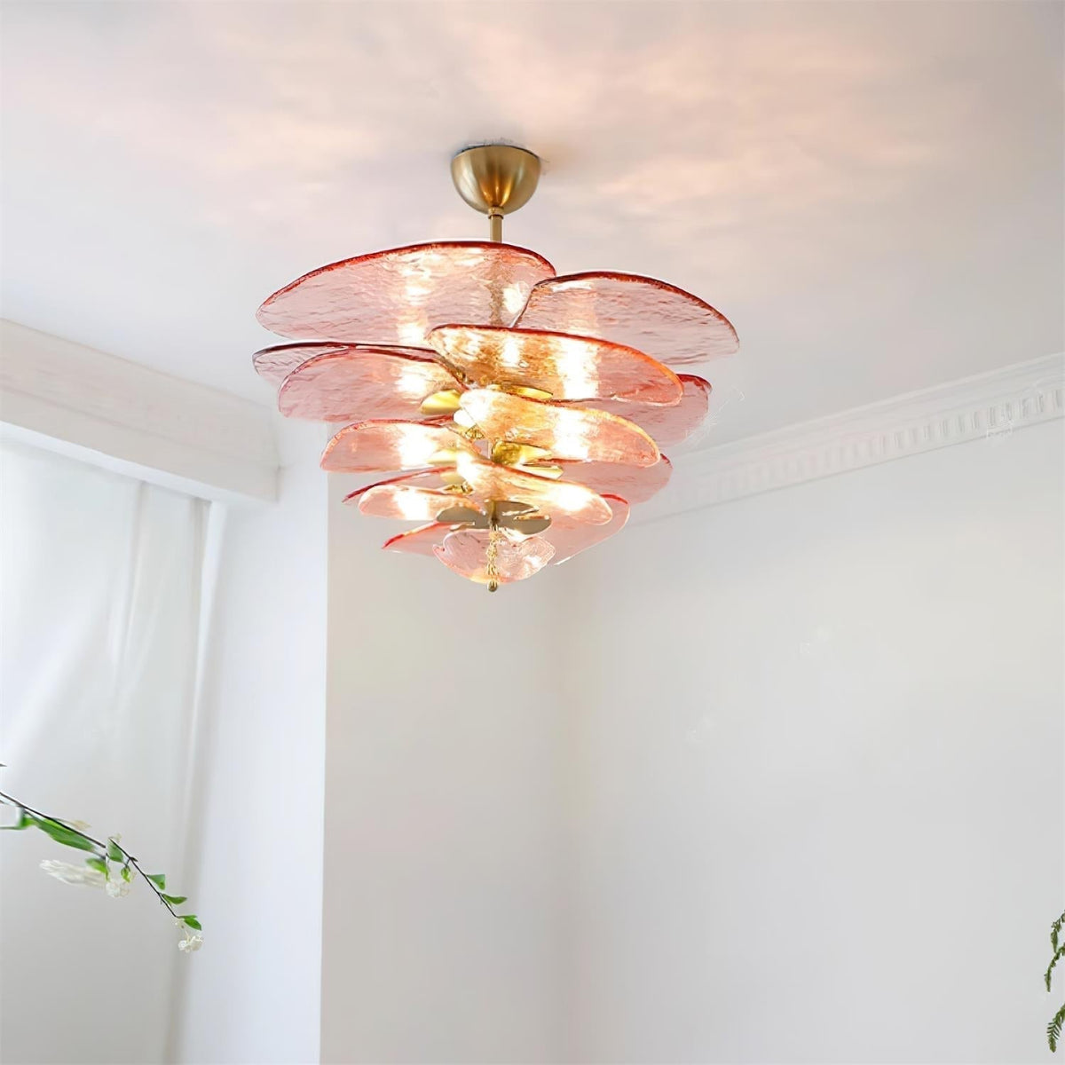 Candelabru Lotus cu straturi de frunze din sticlă contemporan
