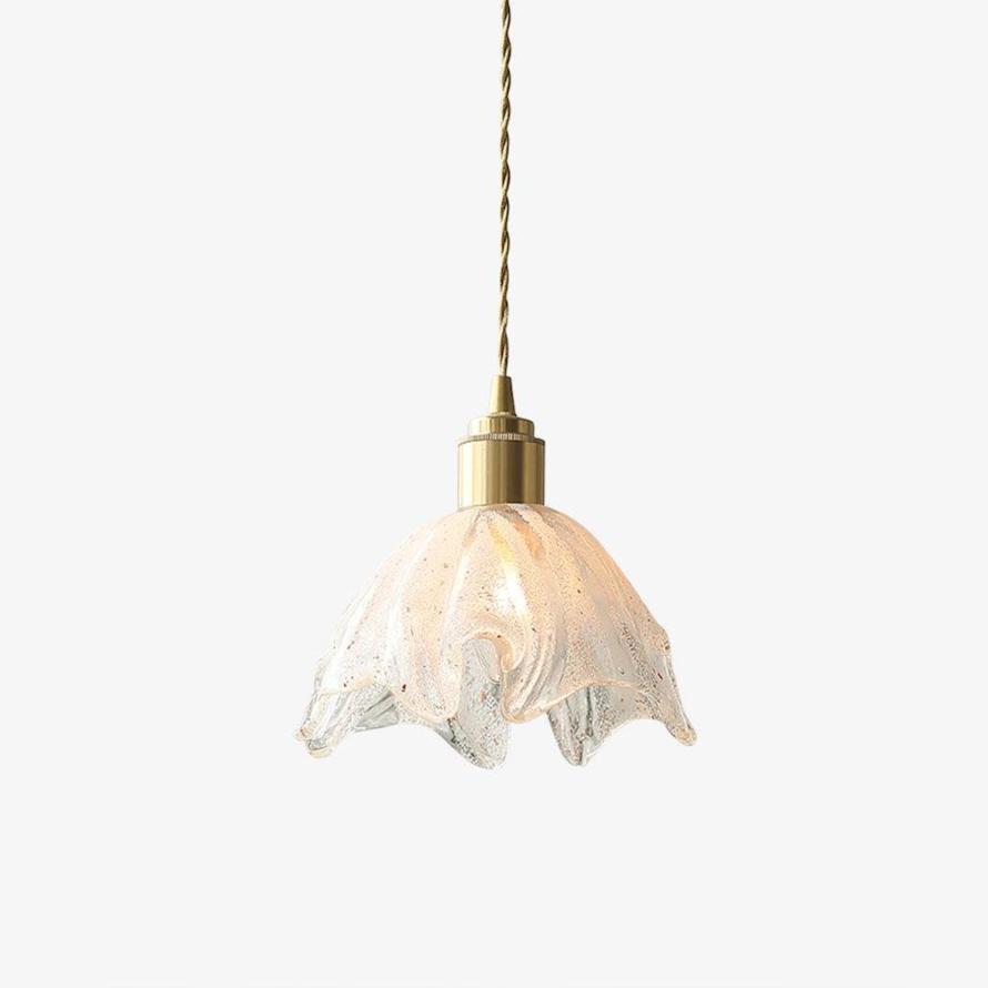Deveny lampă suspendată din alamă cu abajur din sticlă răsucită în formă de lotus, stil vintage