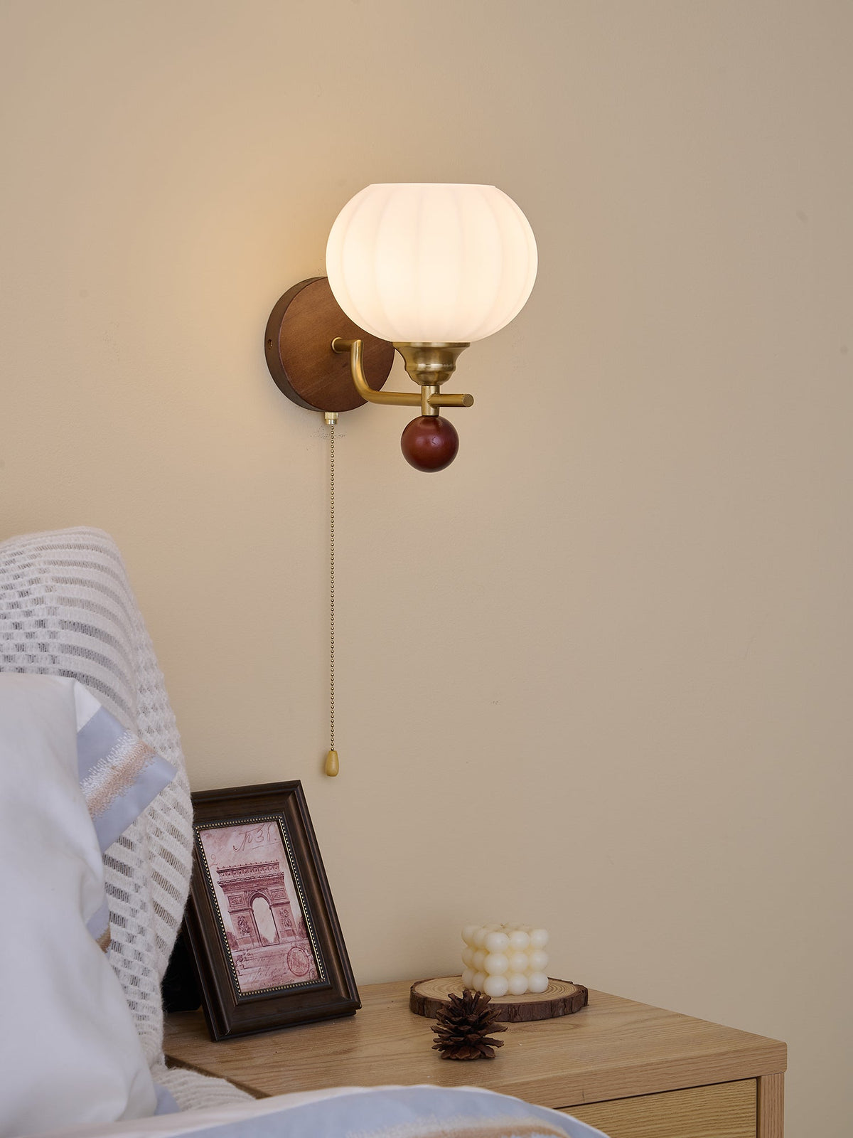 Syleella Premium Artă Nordică Abajur sticlă lemn aplică de Perete