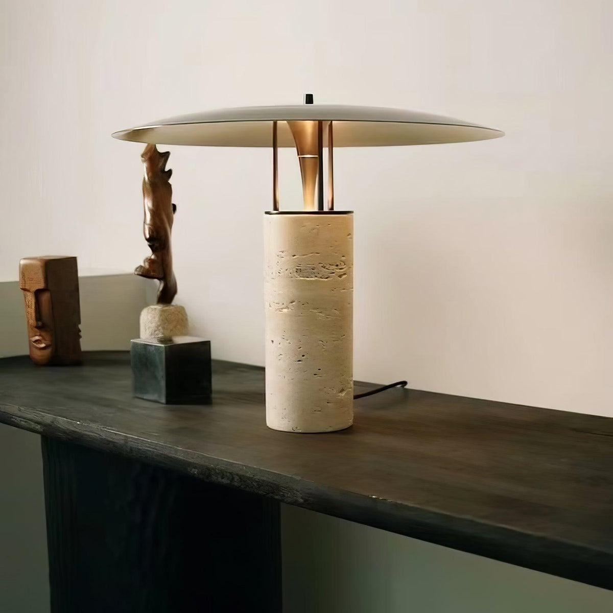 Eara Disc-Pillar lampă de masă din travertin