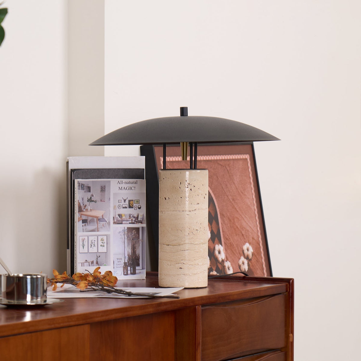 Eara Disc-Pillar lampă de masă din travertin