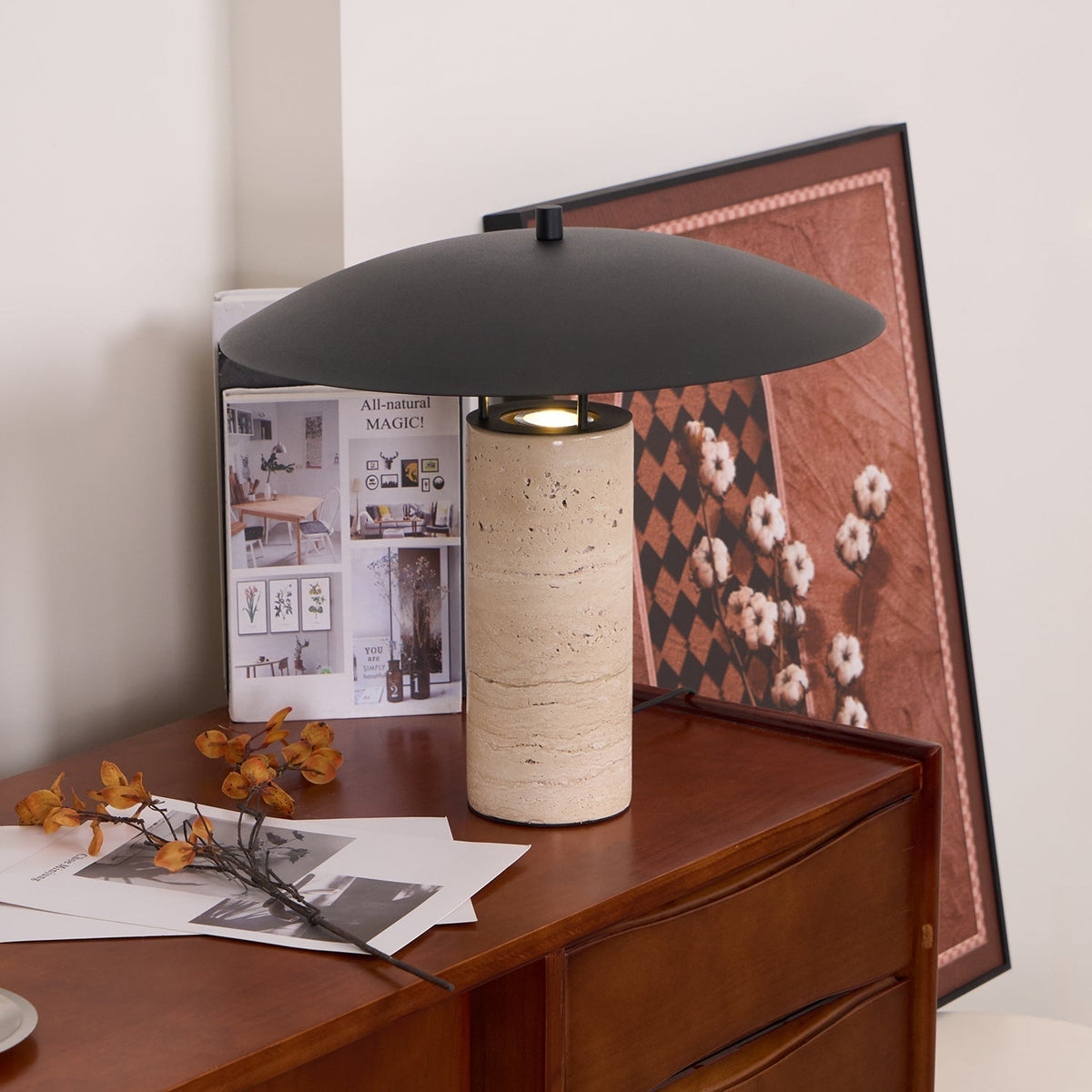 Eara Disc-Pillar lampă de masă din travertin