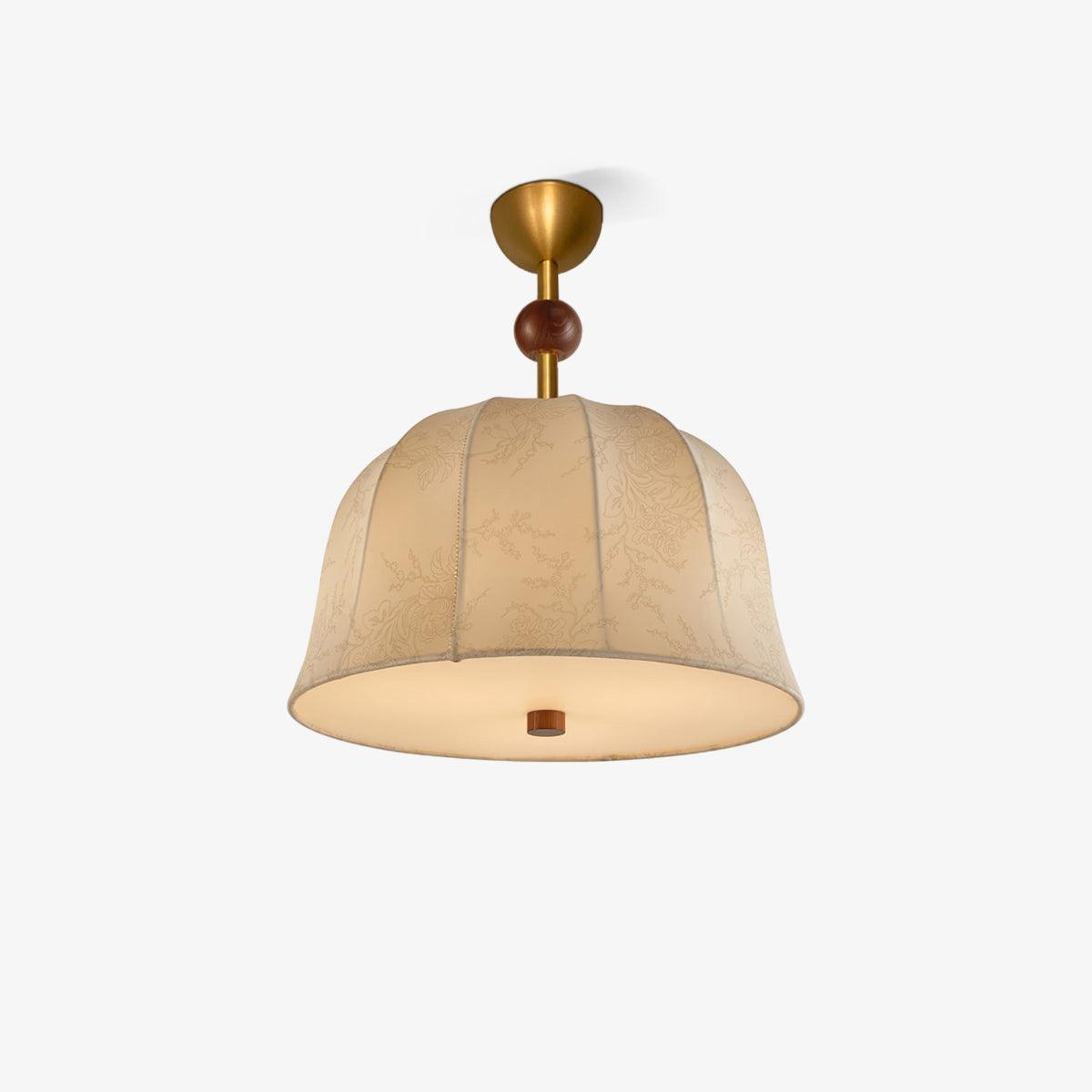 Plafonieră din țesătură, metal și lemn pentru interioare elegante calde