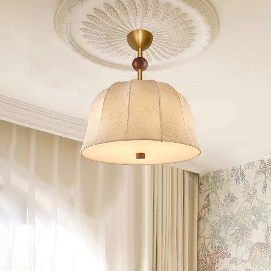 Plafonieră din țesătură, metal și lemn pentru interioare elegante calde