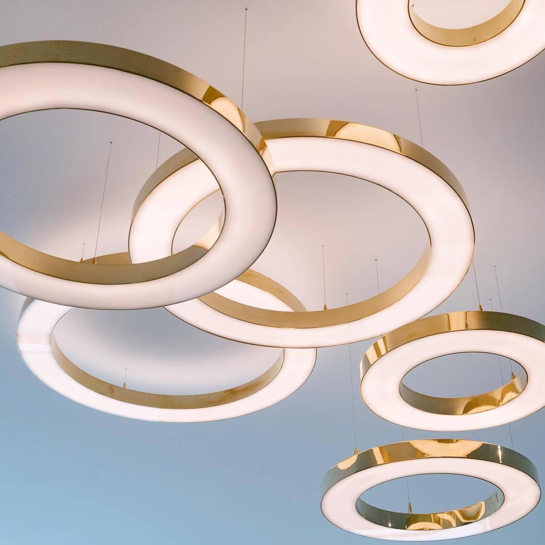 Arisha lampă suspendată LED metal modern Mare cu Inele Multi Reglabilă pentru living/Sufragerie, auriu