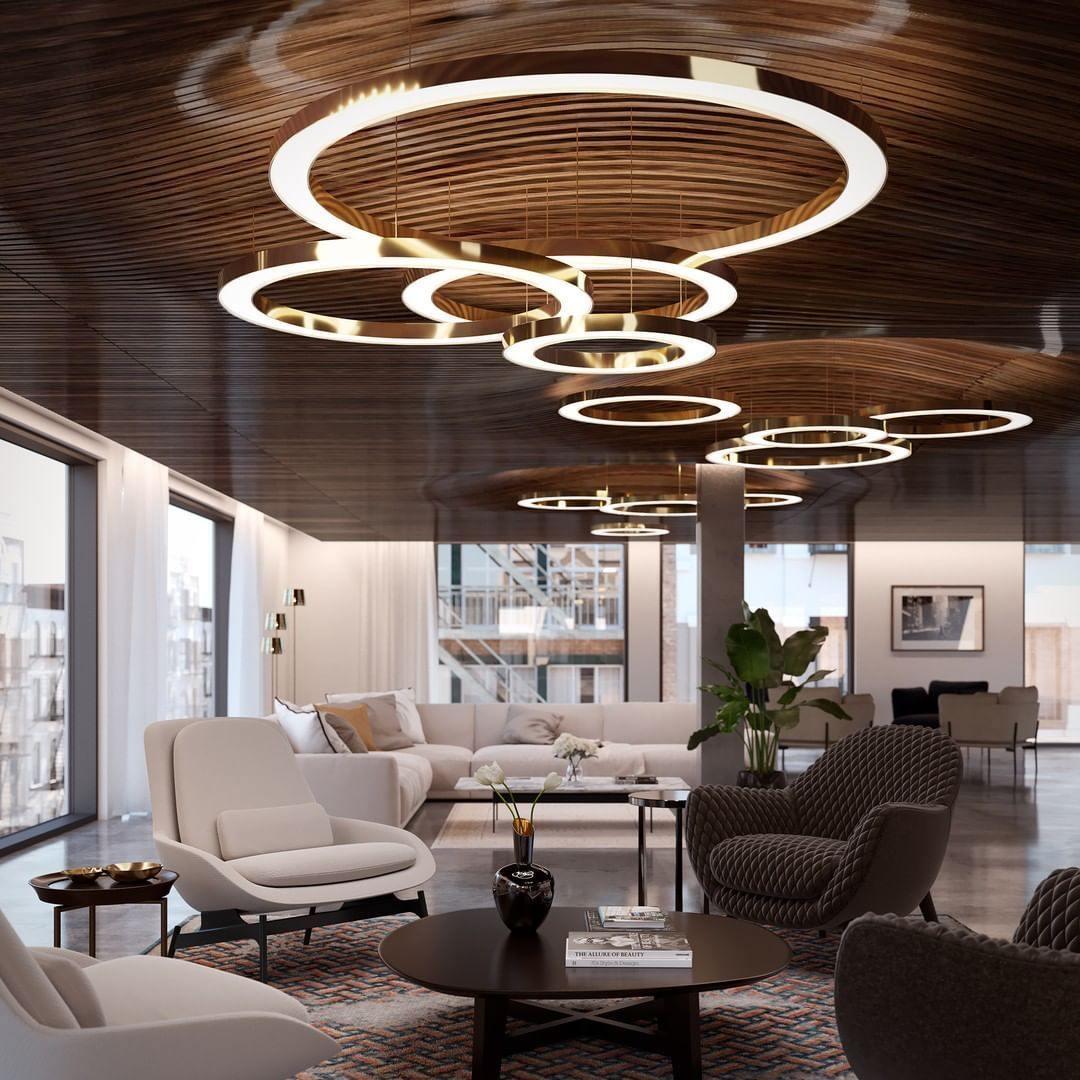 Arisha lampă suspendată LED metal modern Mare cu Inele Multi Reglabilă pentru living/Sufragerie, auriu