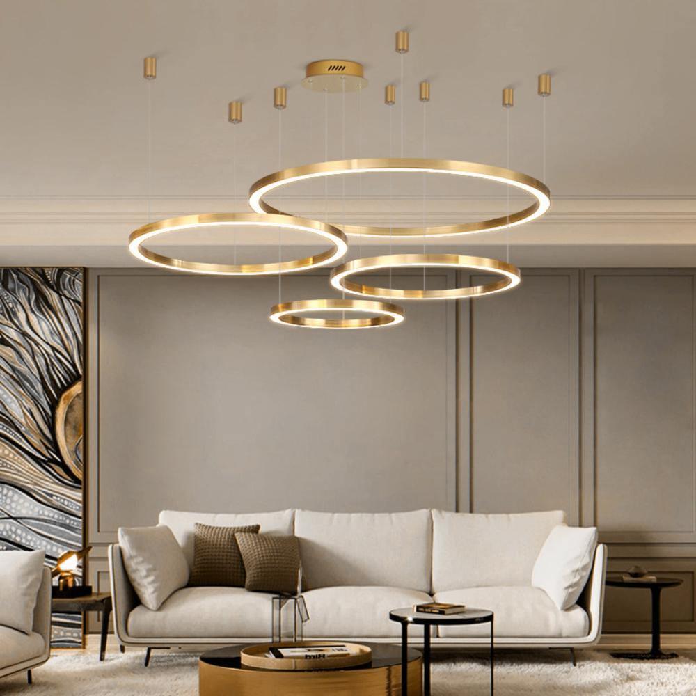 Arisha lampă suspendată LED metal modern Mare cu Inele Multi Reglabilă pentru living/Sufragerie, auriu