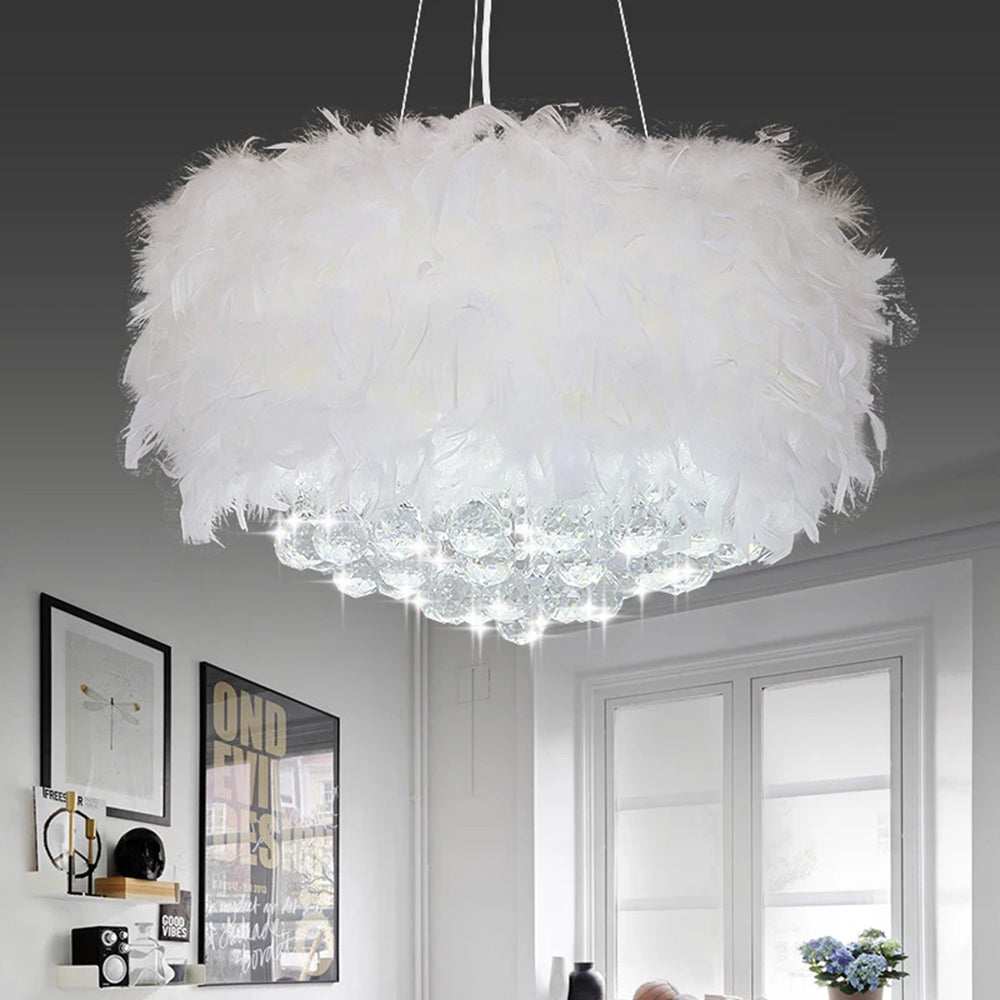 O'Moore candelabru rotund modern de lux, alb, cu pene și cristal
