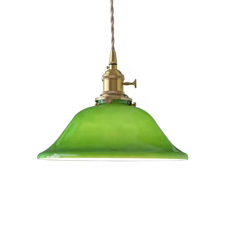 Valentina lampă suspendată verde din cupru și sticlă, rustică, vintage, LED, pentru sufragerie