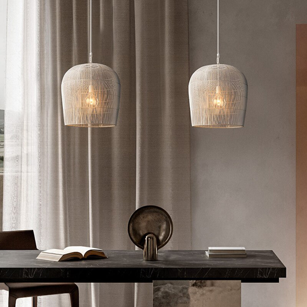 Ritta Wabi Sabi lampă suspendată cu ratan/metal, negru/alb