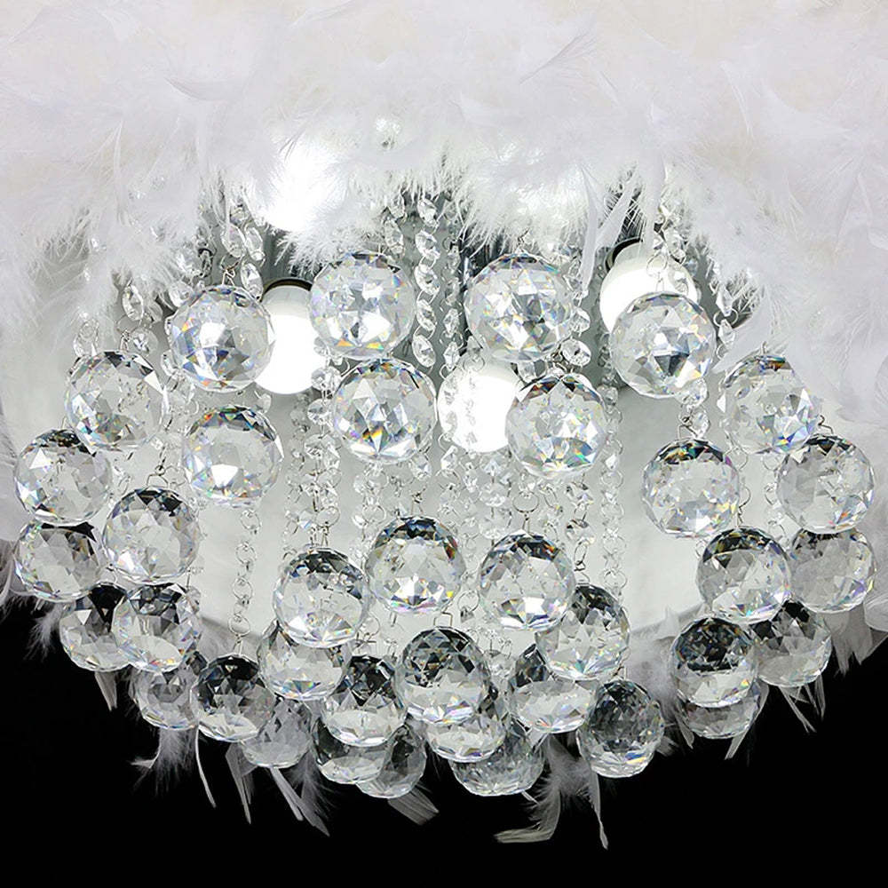 O'Moore candelabru rotund modern de lux, alb, cu pene și cristal