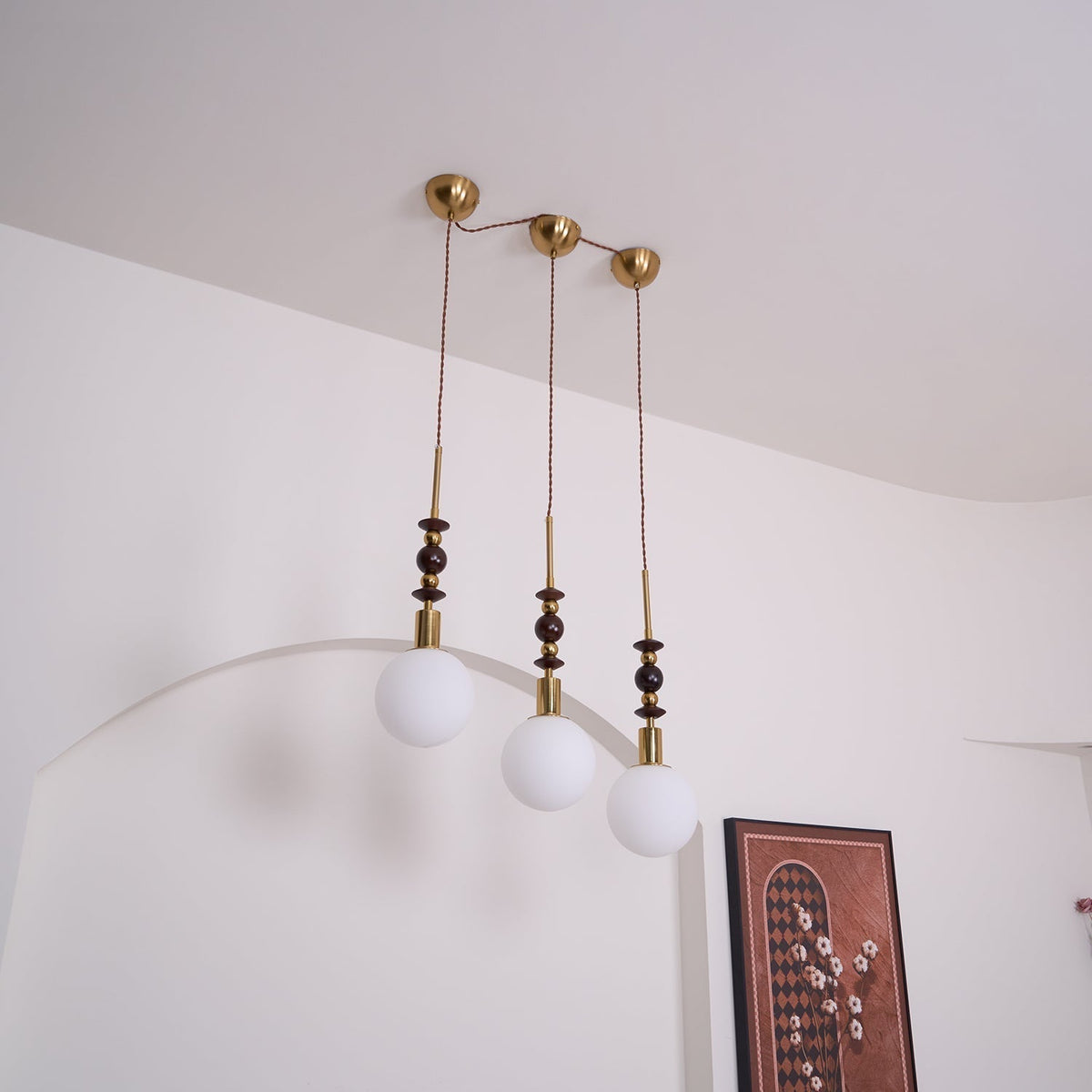 Norn lampă suspendată glob vintage cu bile din lemn