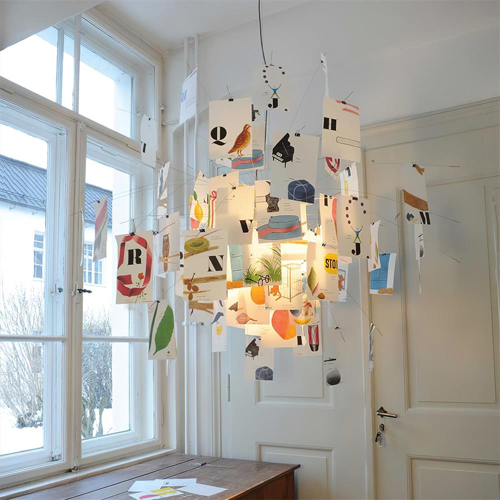 Candelabru cu hârtie și metal, ilustrații colorate sau albe, stil modern whimsical