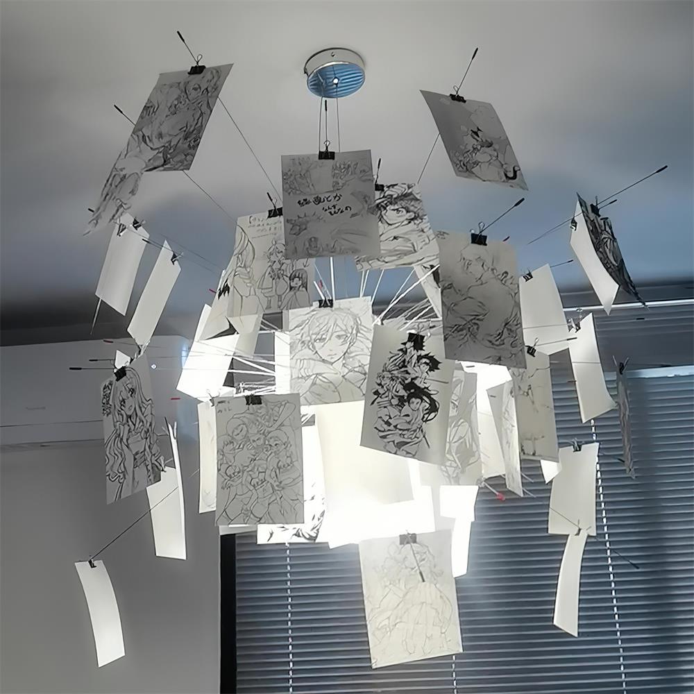 Candelabru cu hârtie și metal, ilustrații colorate sau albe, stil modern whimsical