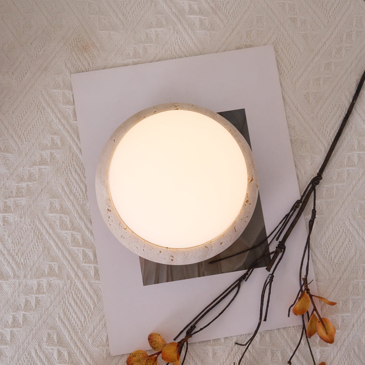 Caliror lampă de masă din travertin, cu glob