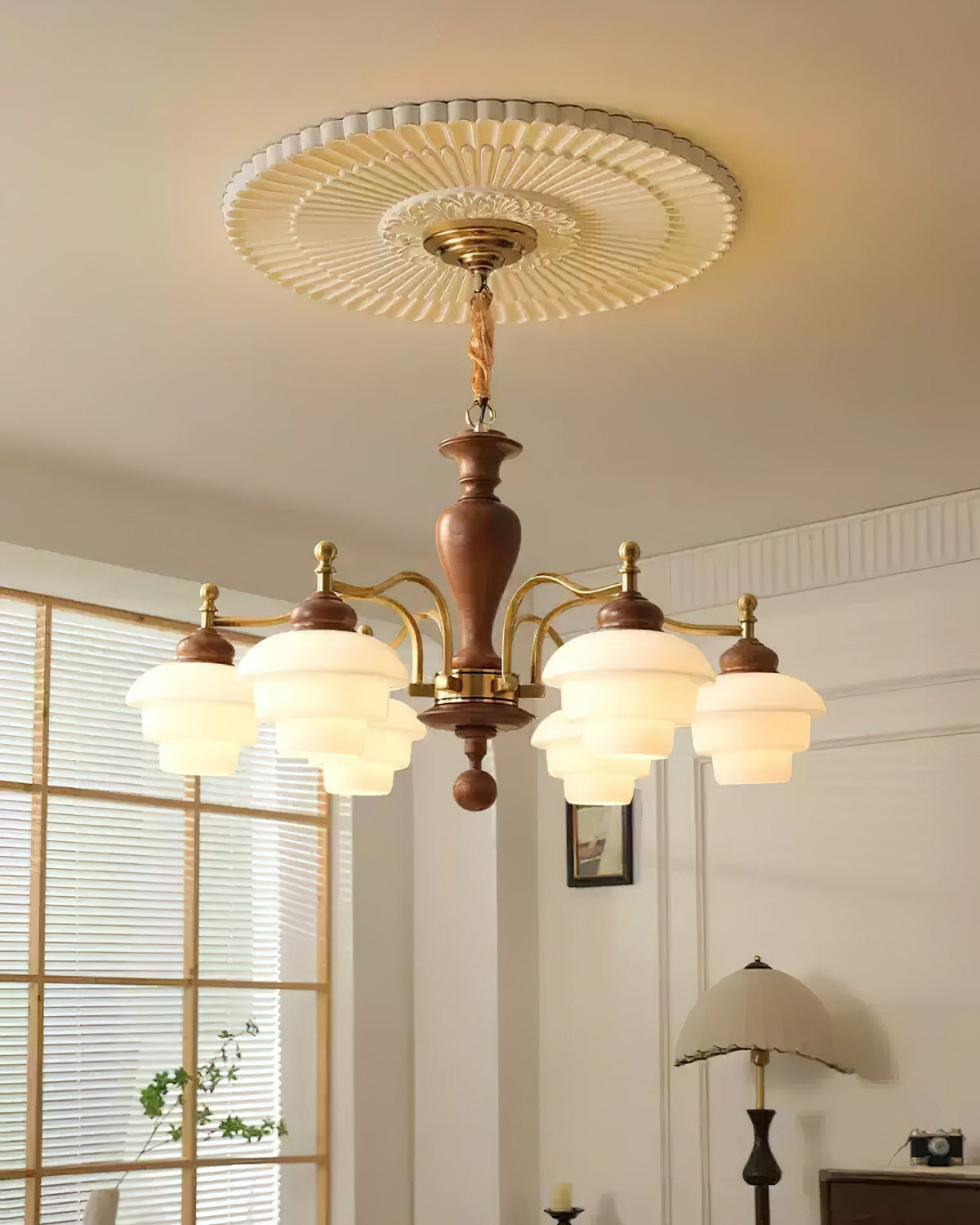 Elviora candelabru din lemn și sticlă, în stil modernist de la mijlocul secolului