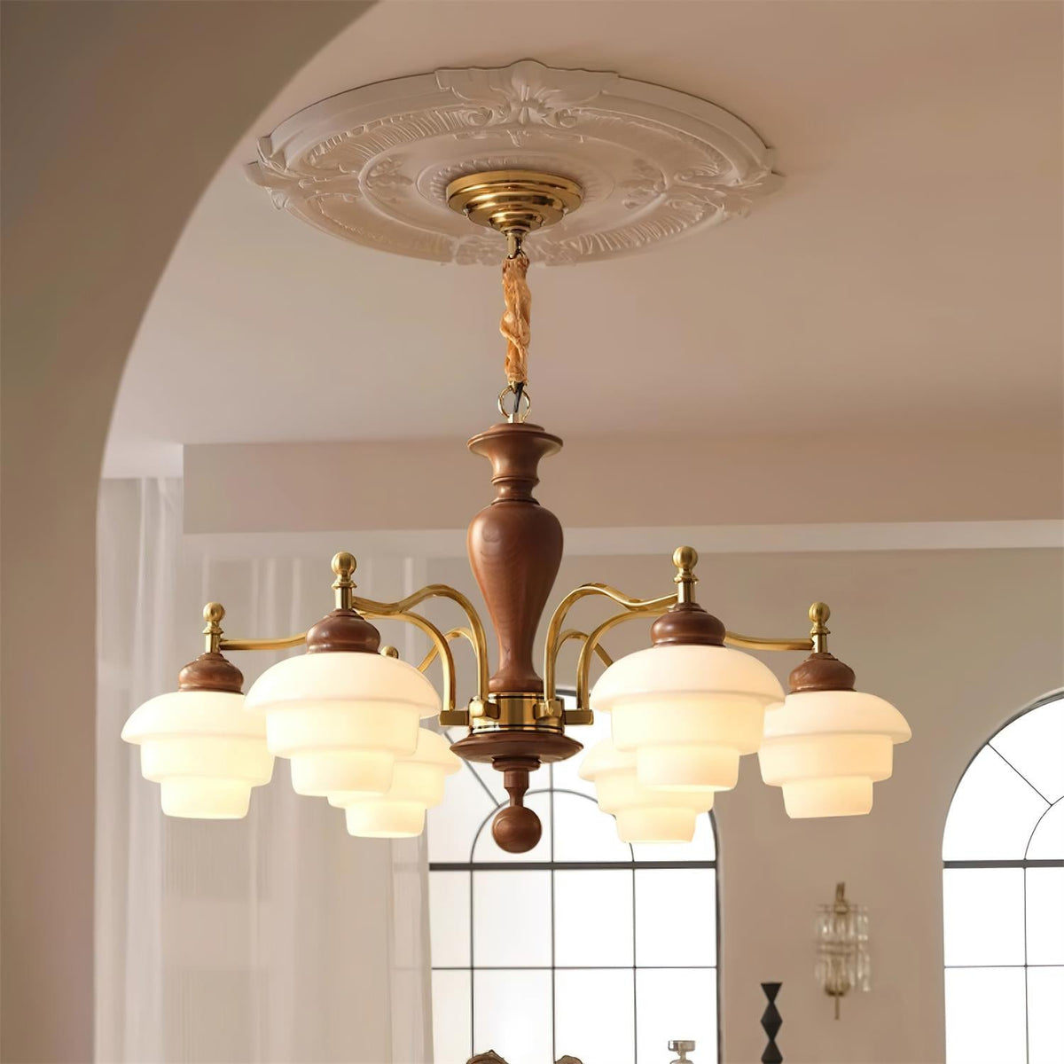 Elviora candelabru din lemn și sticlă, în stil modernist de la mijlocul secolului