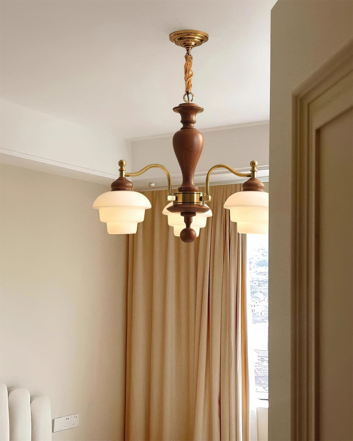 Elviora candelabru din lemn și sticlă, în stil modernist de la mijlocul secolului