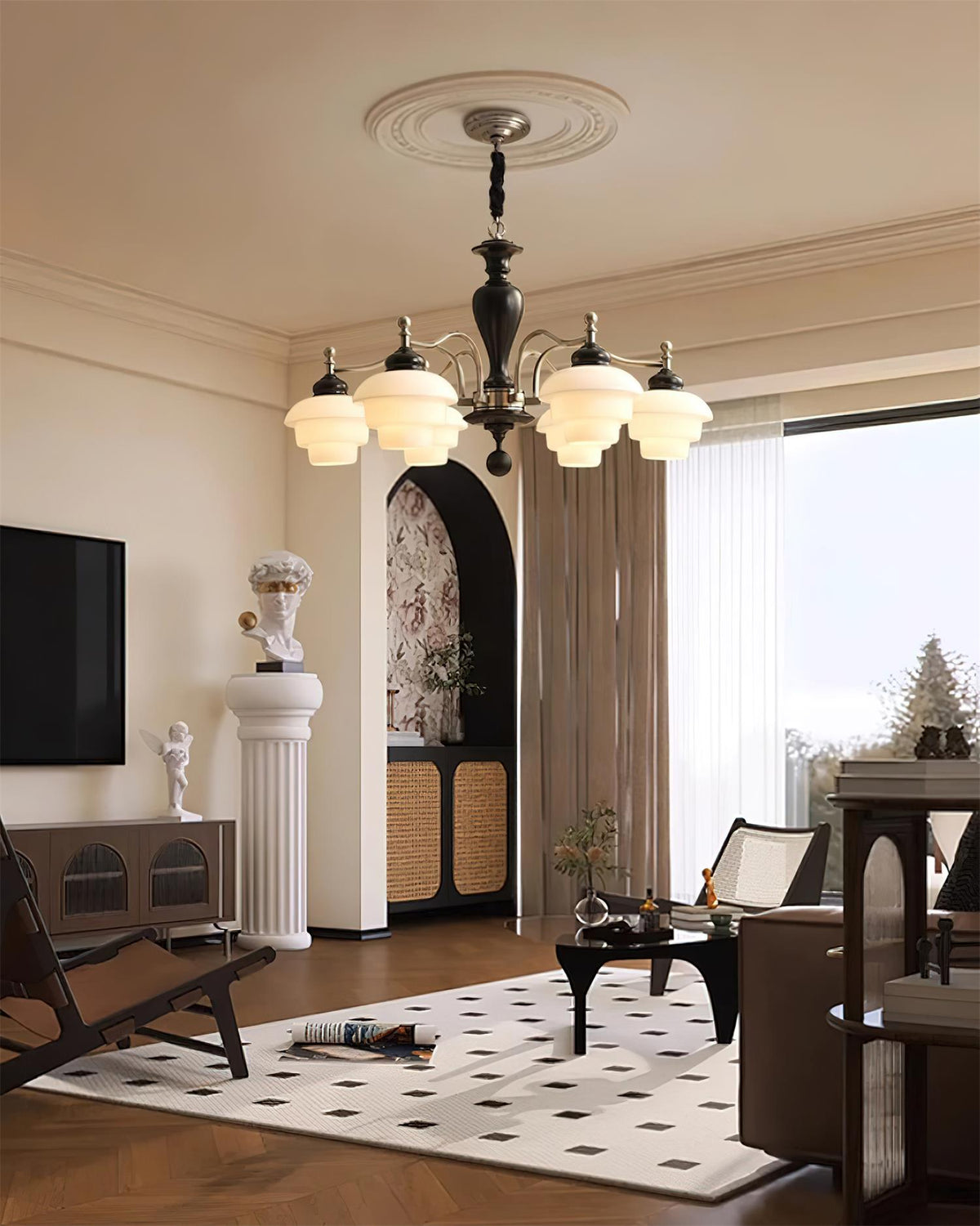 Elviora candelabru din lemn și sticlă, în stil modernist de la mijlocul secolului