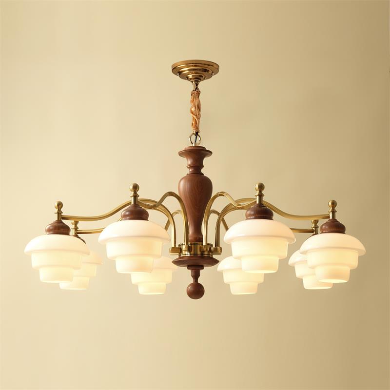 Elviora candelabru din lemn și sticlă, în stil modernist de la mijlocul secolului