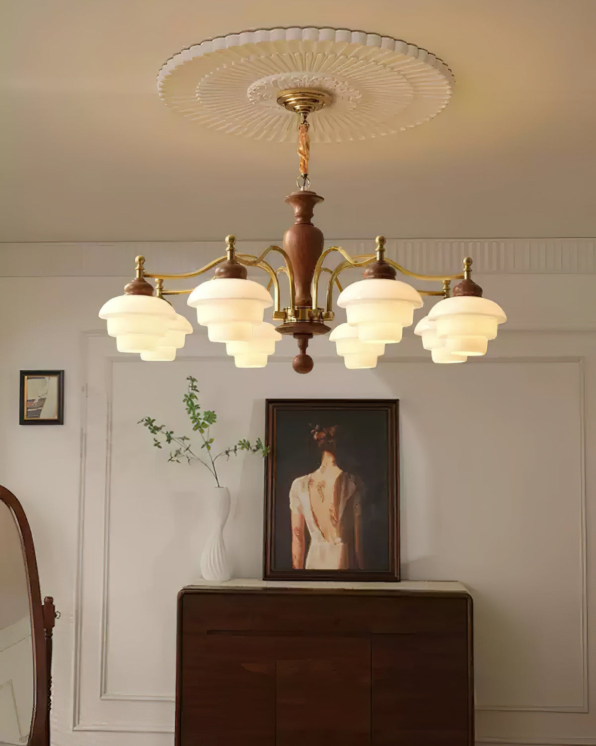 Elviora candelabru din lemn și sticlă, în stil modernist de la mijlocul secolului