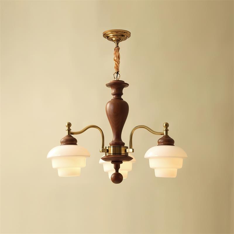 Elviora candelabru din lemn și sticlă, în stil modernist de la mijlocul secolului
