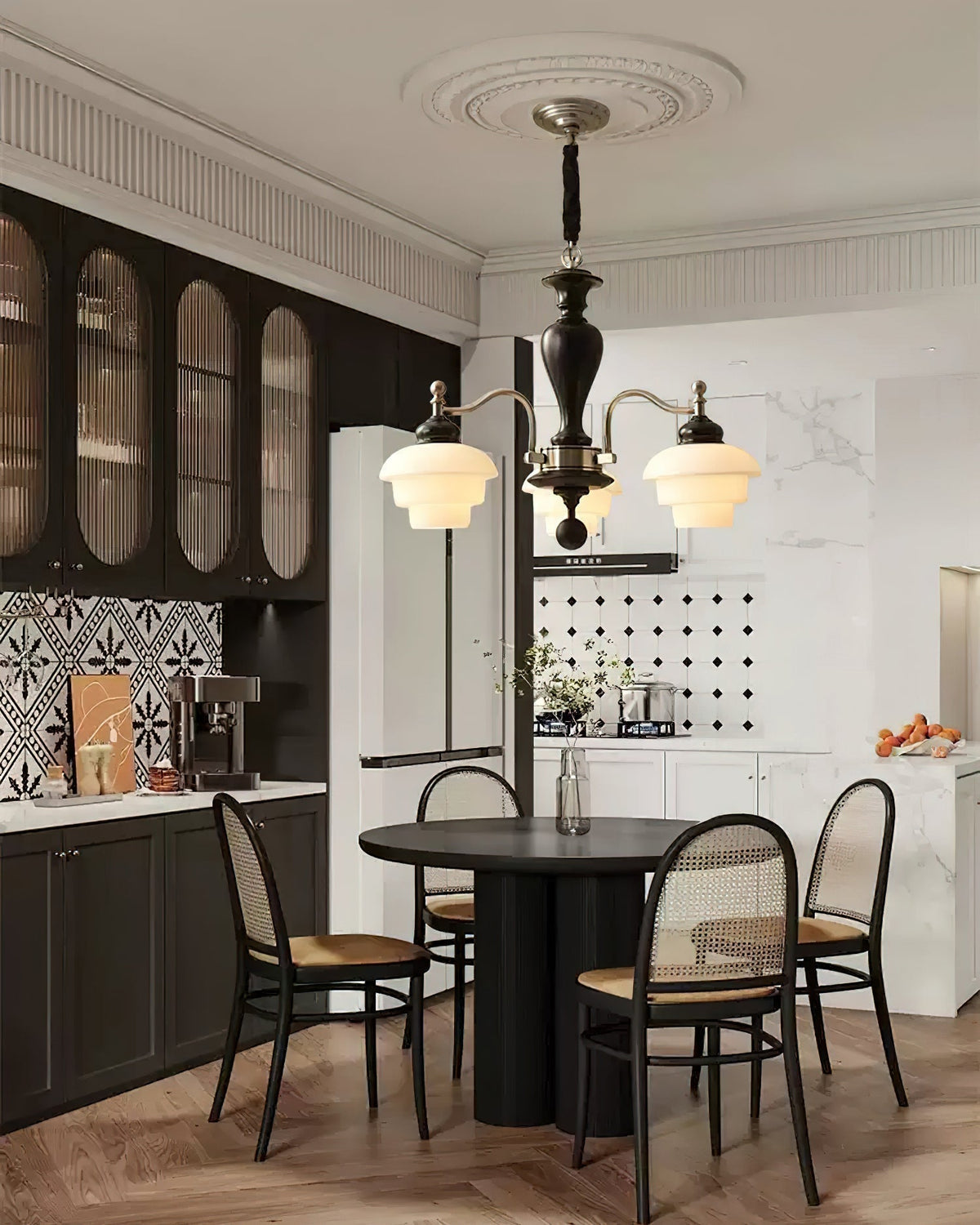 Elviora candelabru din lemn și sticlă, în stil modernist de la mijlocul secolului