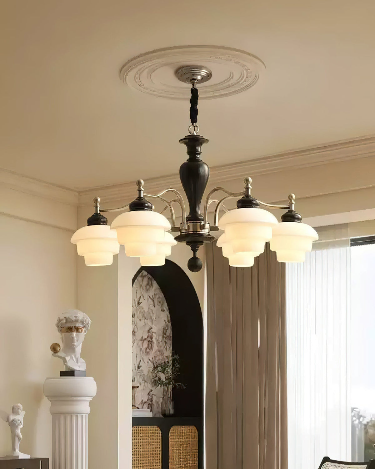Elviora candelabru din lemn și sticlă, în stil modernist de la mijlocul secolului