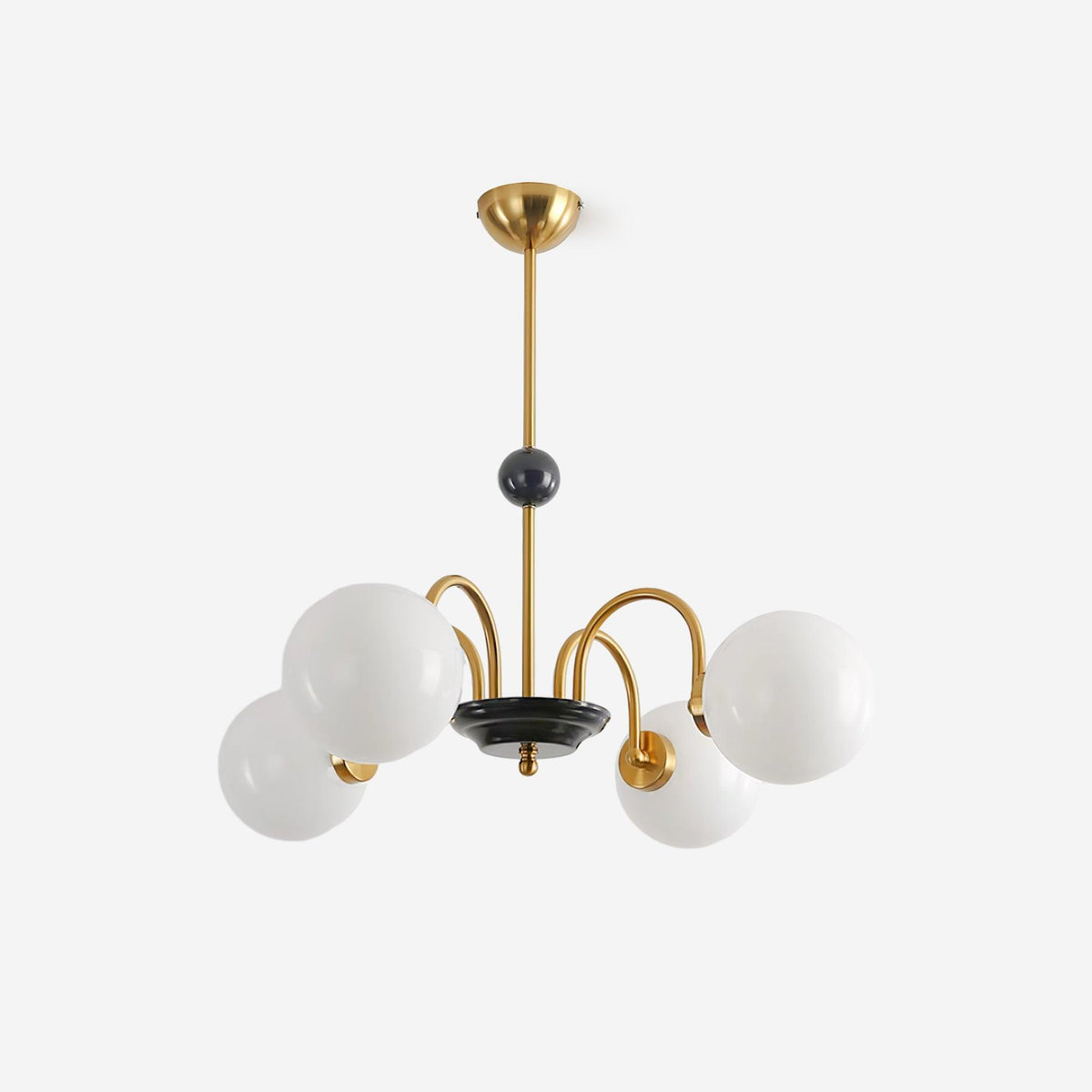 Candelabru cu brațe curbate și abajuri sferice, stil modern retro, pentru sufragerie