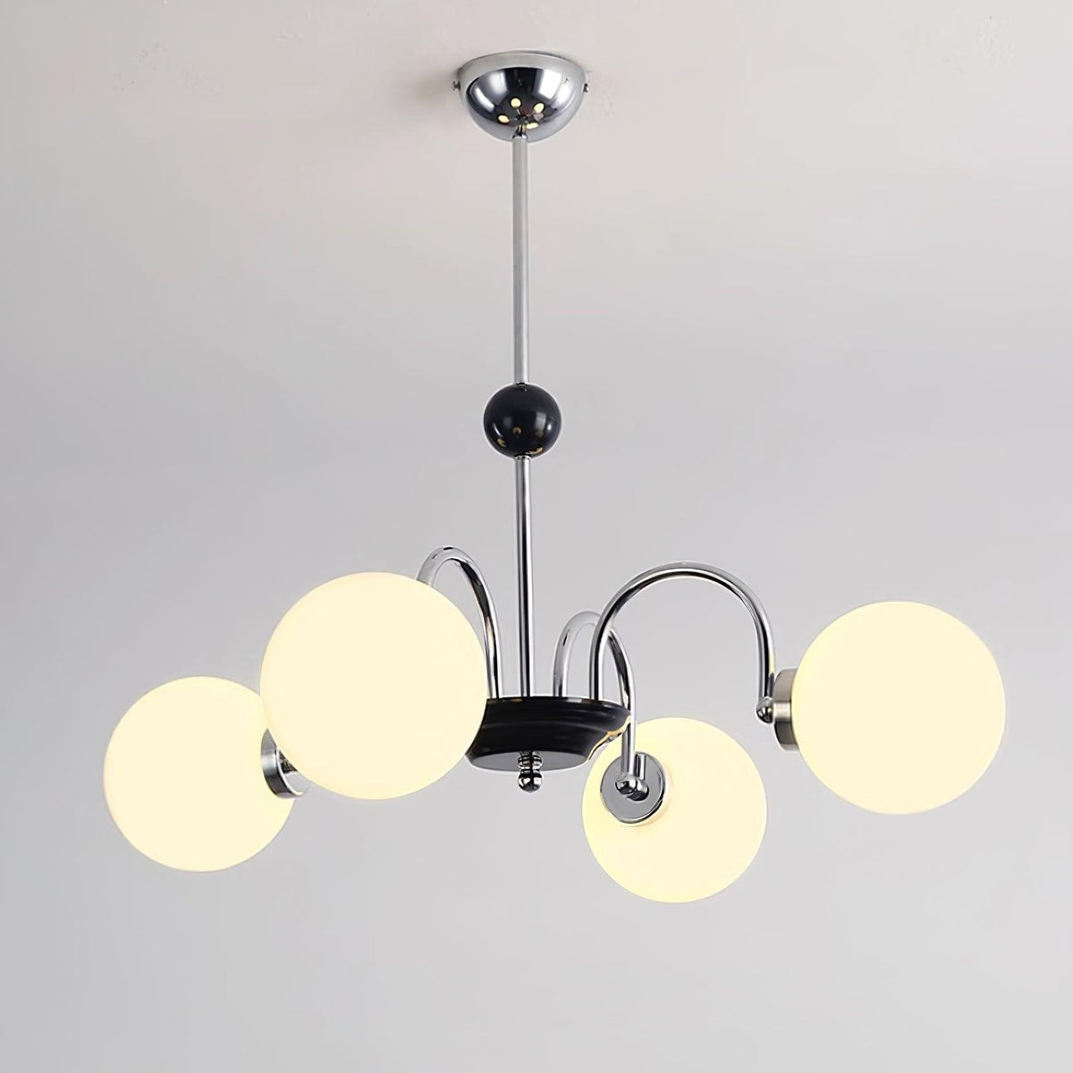 Candelabru cu brațe curbate și abajuri sferice, stil modern retro, pentru sufragerie