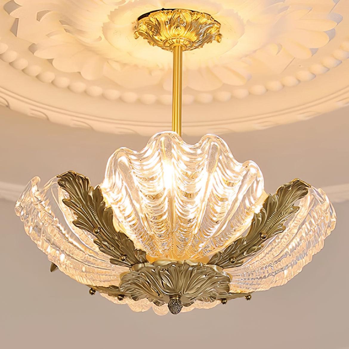 Lampă suspendată Murano roz cu bară din alamă în stil baroc
