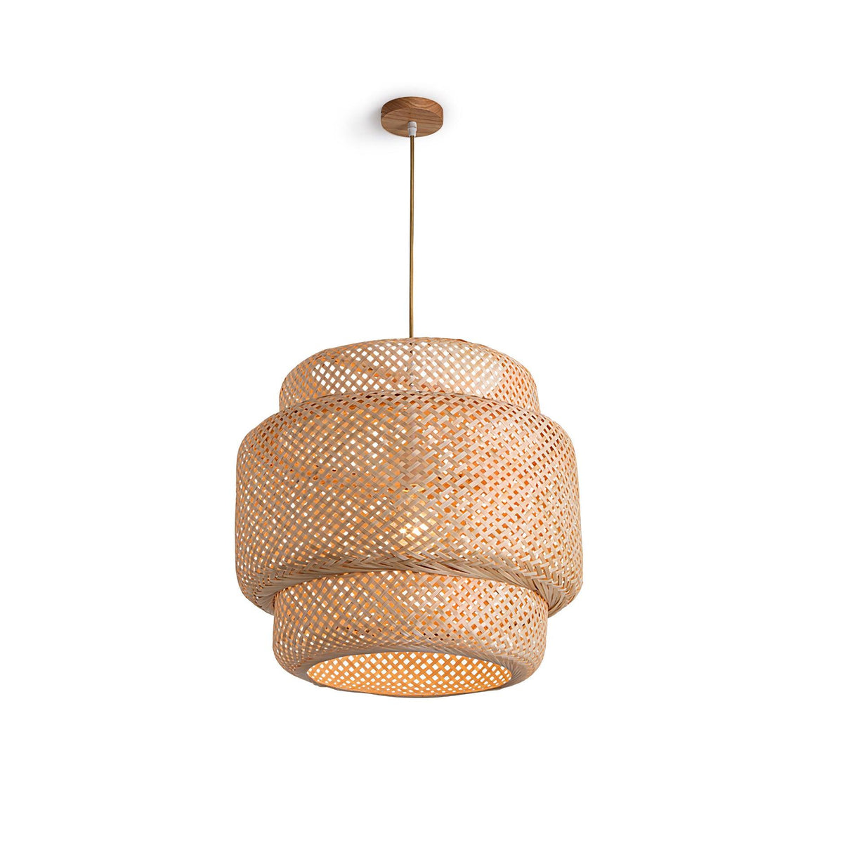 Lampă suspendată cu două straturi din bambus țesut, stil organic natural
