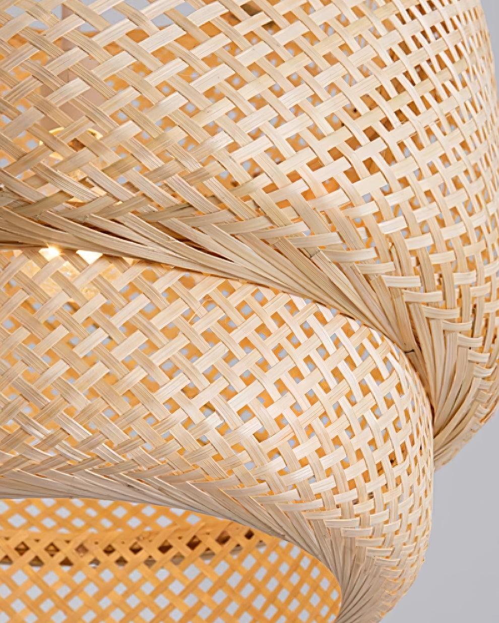 Lampă suspendată cu două straturi din bambus țesut, stil organic natural