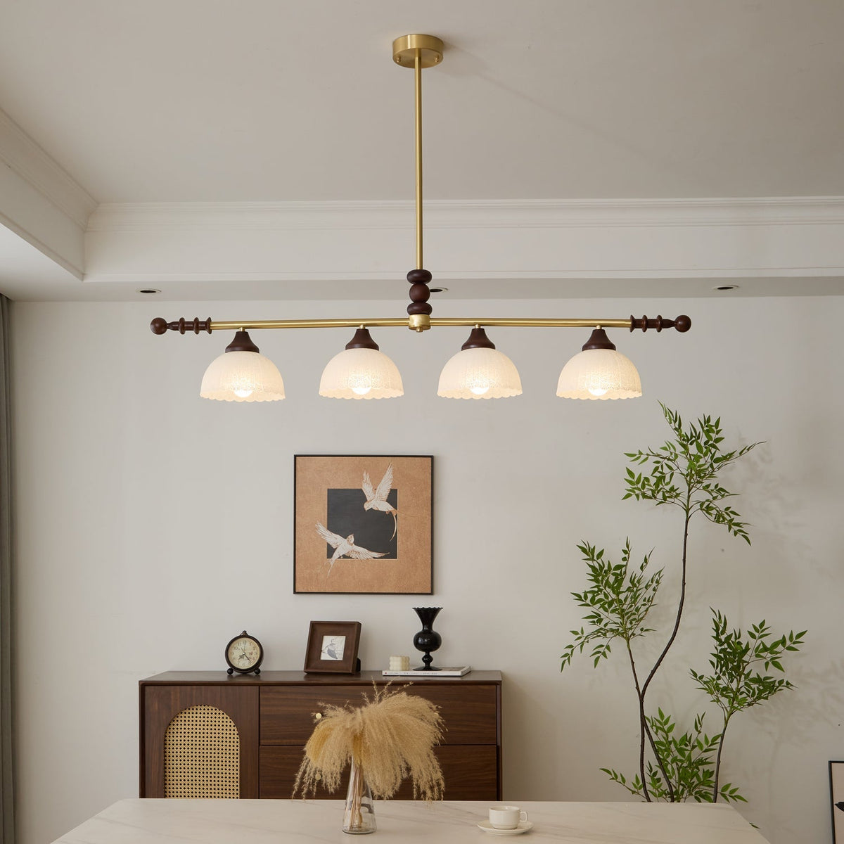Codoriel lampă suspendată tradițional Balance Însulă lemn sticlă