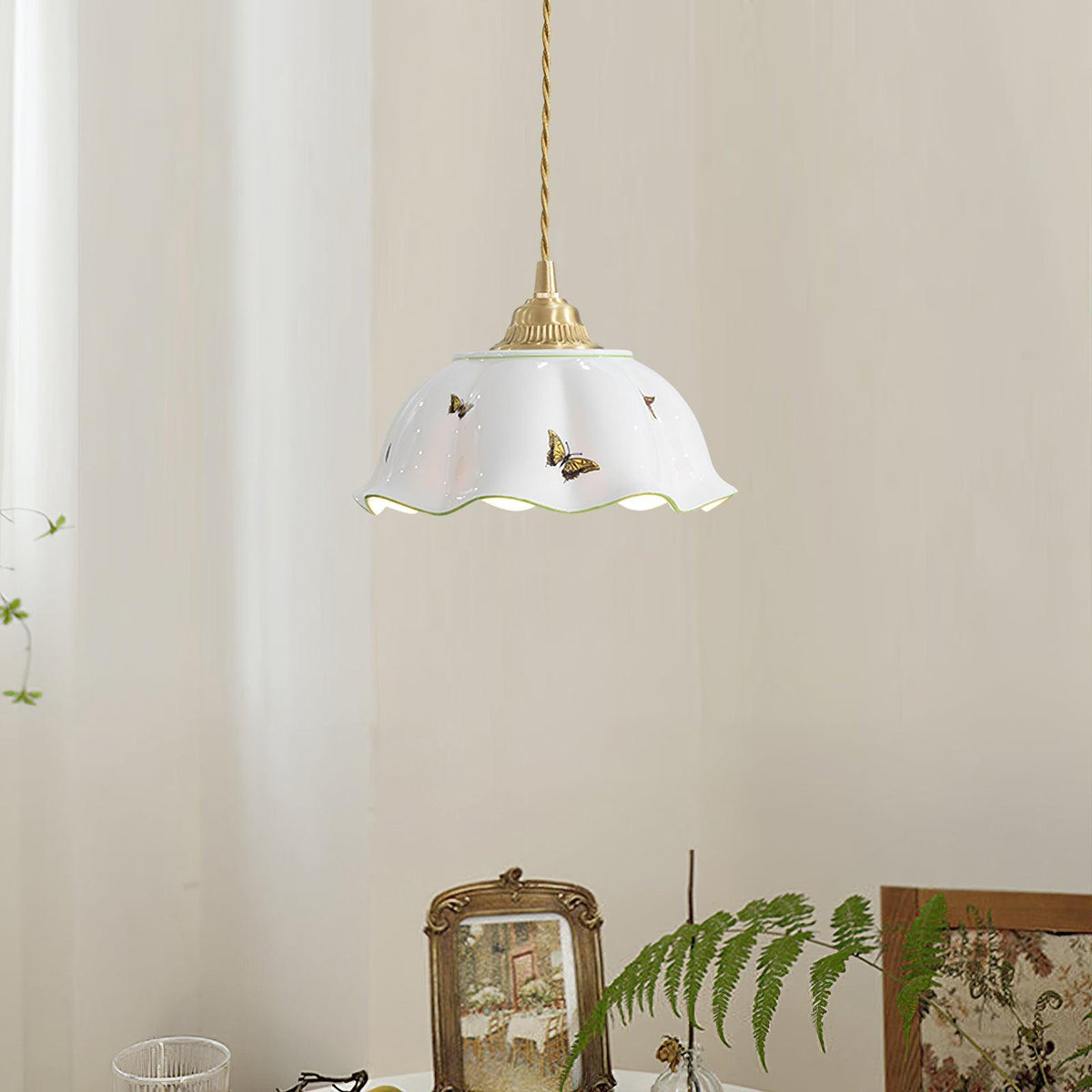 Lumina lampă suspendată Ceramică Petale Fluteri Vintage
