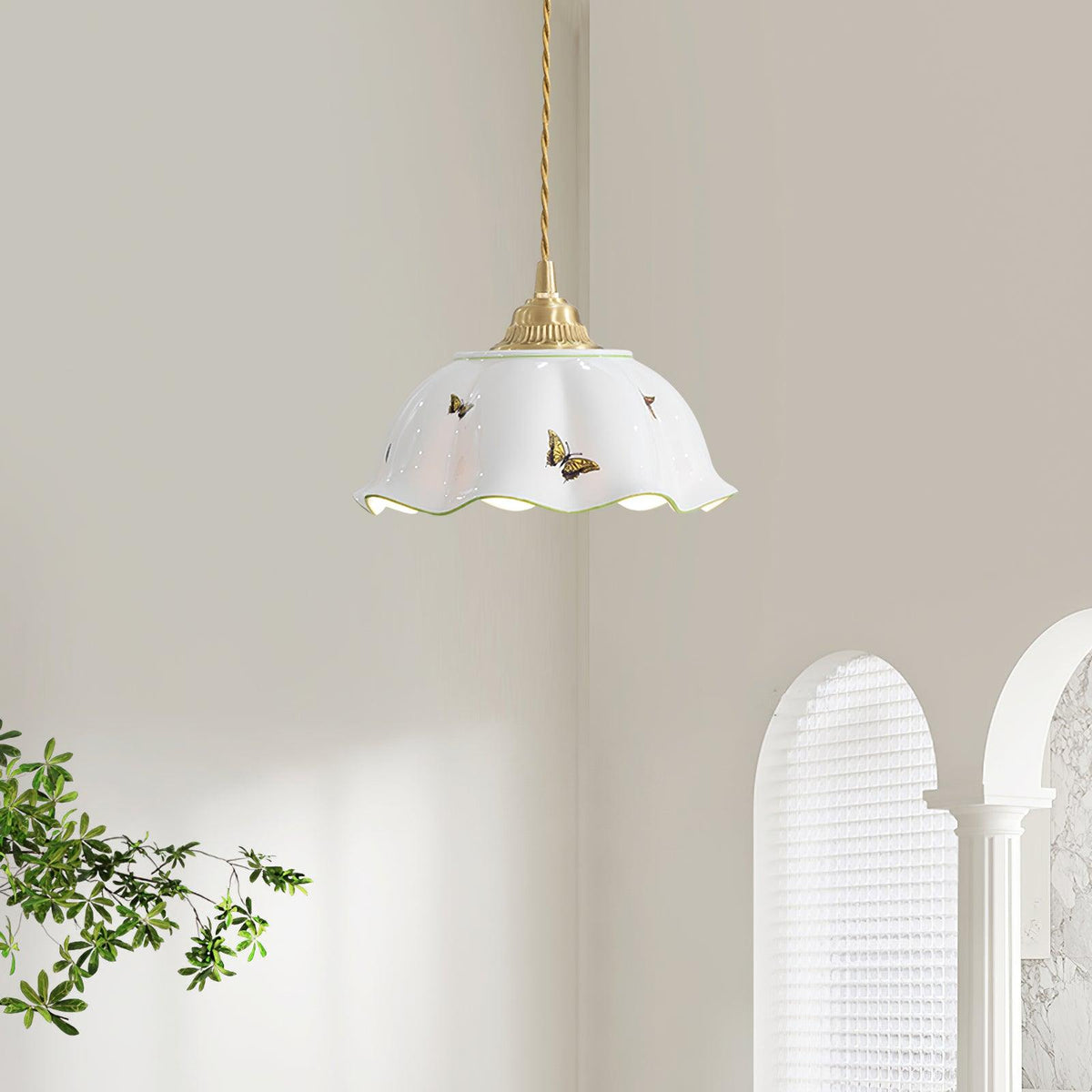 Lumina lampă suspendată Ceramică Petale Fluteri Vintage