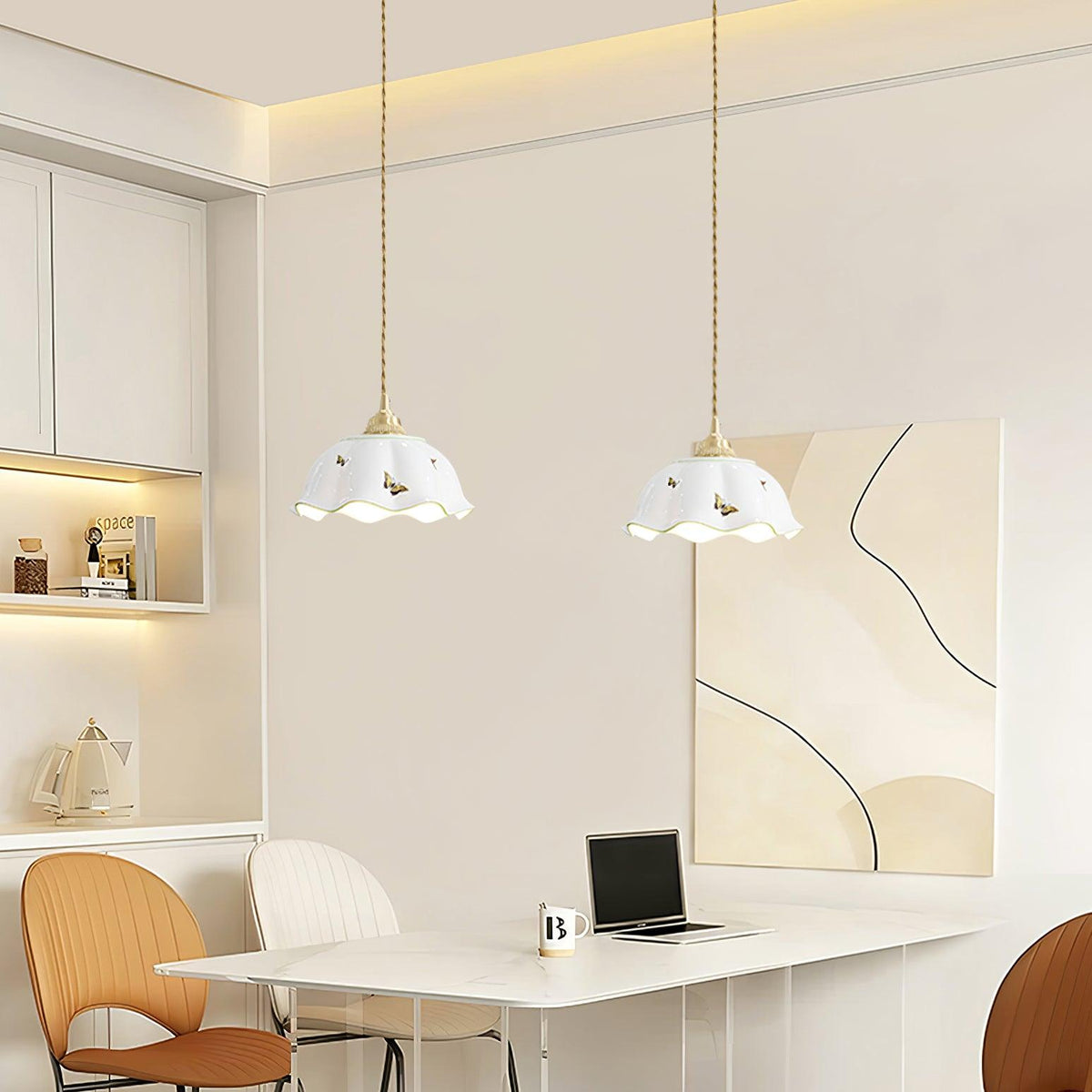 Lumina lampă suspendată Ceramică Petale Fluteri Vintage