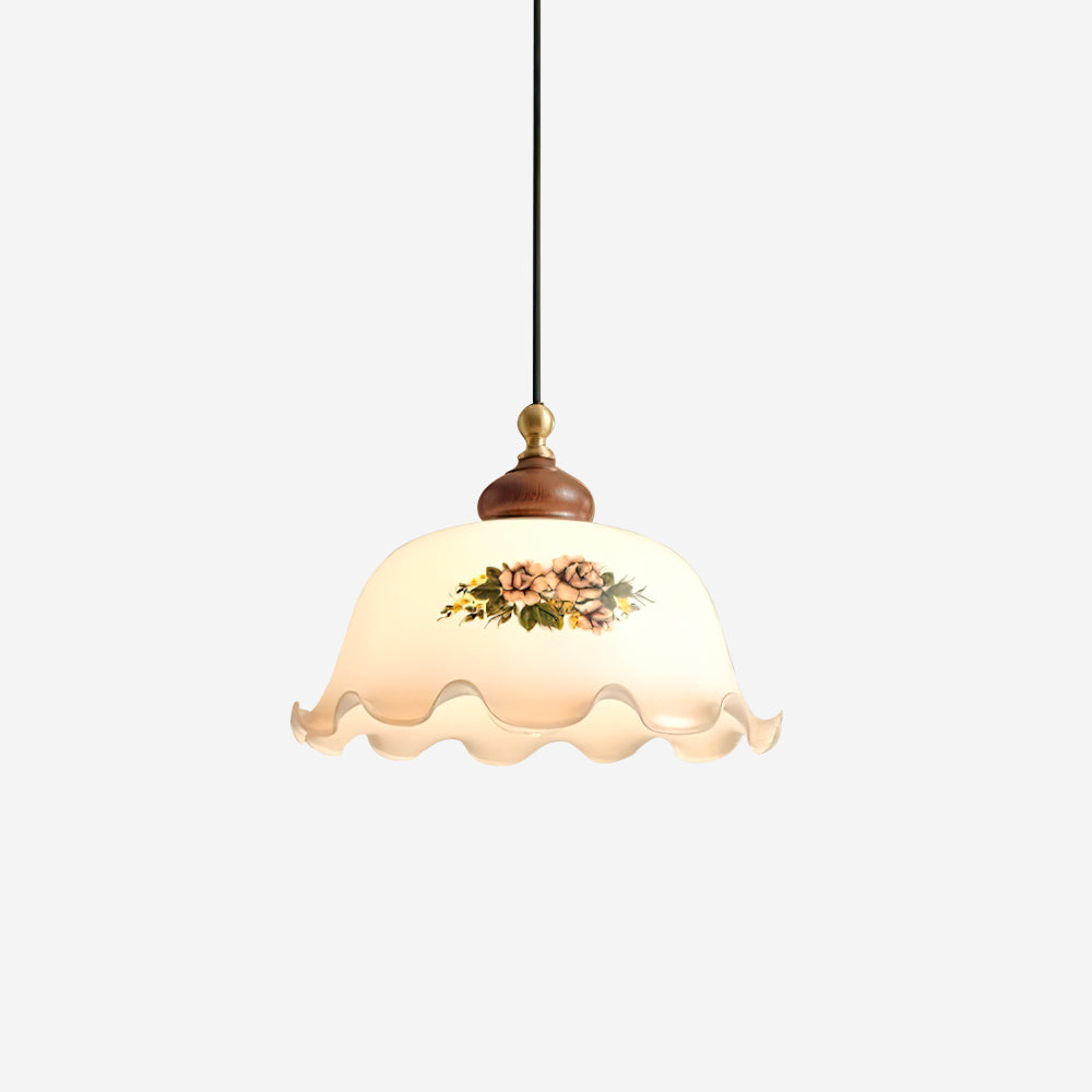 Belvia lampă suspendată din sticlă, vintage, florală