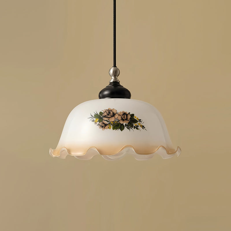 Belvia lampă suspendată din sticlă, vintage, florală